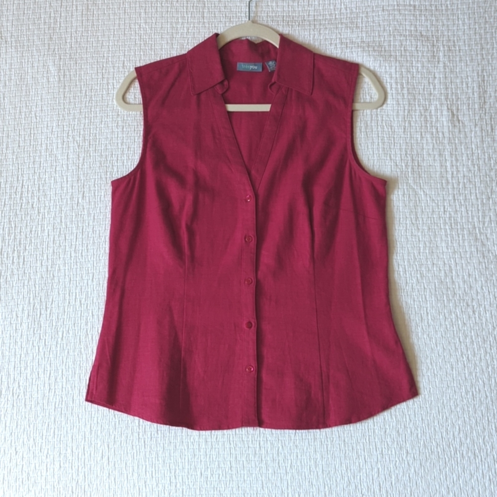 Womens Button Up Linen Tank Top Blouse Sz 10